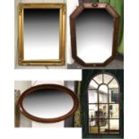 A Rectangular Gilt Framed Mirror, with bevelled plate, 90cm by 122cm, A 1920's Oak Framed Mirror,