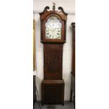 An Oak and Mahogany Thirty Hour Longcase Clock, 19th century, 14" arch painted dial, signed R.