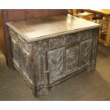 A 17th Century Carved Oak Blanket Chest, with foliate and lunette decoration, 104cm by 59cm by 70cm