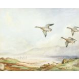 Reuben Ward Binks (1880-1950)Geese in flight over an extensive landscapeSigned, gouache, together