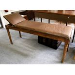 An Oak Framed Doctors Examination Table, with adjustable backrest, 184cm long
