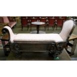 A Continental Rococo Style Window Seat, 19th century, of unusual form, with hinged seat, carved with