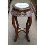 A Chinese Carved Hardwood Marble Top Jardiniere Stand, 40cm by 73cm