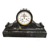 A Victorian Black Slate and Marble Striking Mantel Clock, 34cm high by 55cm wide