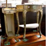 A French Gilt and Painted Serpentine Fronted Bedside Table, 51cm by 31cm by 63cm, and An Unusual