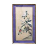 Chinese School (early 20th century)Pheasant amongst peony and rockworkWatercolour, 87cm by 43cmSmall