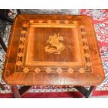 A 20th Century Marquetry Inlaid Coffee Table, depicting George and the Dragon, 60cm square by 49cm