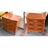 A Pair of Reproduction Cross-Banded Walnut Bowfront Small Chests, 56cm by 40cm by 59cm