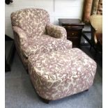 G & M Lawrence Furnishings: A Bespoke Armchair, modern, covered in purple and dark beige leaf