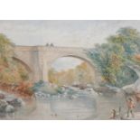 E*M* Edmonds (19th century) ''Kirkby Lonsdale bridge and river Lune''Signed, inscribed verso, pencil
