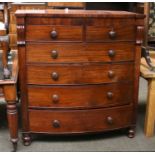 A Victorian Mahogany Scotch Chest, bowfronted with two short over four long graduated drawers, 120cm