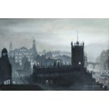 Steven Scholes (b.1952)"Manchester in the Fog, 1958"Signed, inscribed verso, oil on canvas, 19.5cm