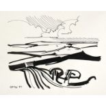 Geoffrey Key (b.1941)"Clouded Landscape''Signed and dated (19)87, inscribed verso, pen and ink, 21.