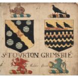 British School in the 17th century style Coats of Arms designs for "Stourton" & "Grimsbie"