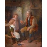 David Hardy (fl.1855-1870) "Grandpa's Story" Signed and dated 1868, oil on panel, 24.5cm by 19.5cm