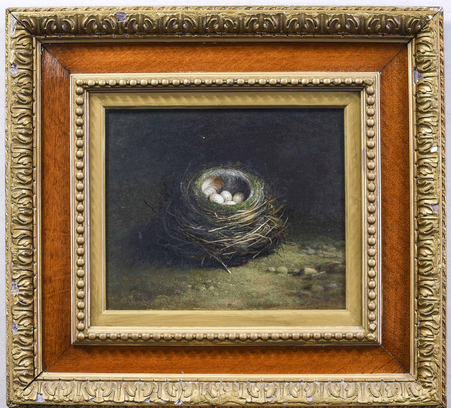 Abel Hold (1815-1896)A still life of a birds nest with green eggsA still life of a birds nest with - Image 4 of 6