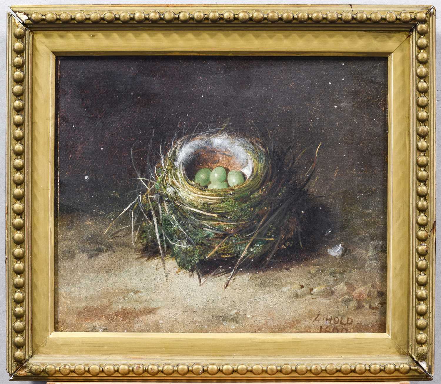 Abel Hold (1815-1896)A still life of a birds nest with green eggsA still life of a birds nest with - Image 3 of 6