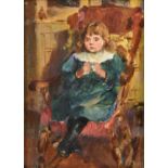 John William Gilroy (1868-1944)A young girl seated in an armchairIntialled, oil on canvas board,