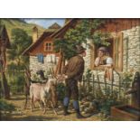 Gustav Zafaurek (1841-1908) Austrian At the Cottage Window Signed oil on panel, 17cm by 22.5cm