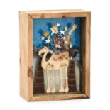 Michael Docking: Three Kings on a Camel, pine box frame, plywood and metal, labelled MICHAEL DOCKING