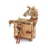 Vicki Wood (1943-2010): Trojan Horse, floorboards, rope and 6mm ply, painted wooden automaton,