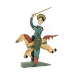 Vicki Wood (1943-2010): Saint George on Horseback, painted wood and plywood, horse on a swinging