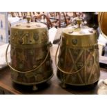 Two Brass and Copper Pails, 19th century, with urn finials and swing handles, 45cm (2)Pail One -