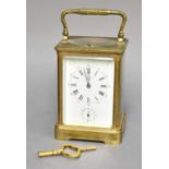 A Brass Strike and Repeat Alarm Carriage Clock, circa 1890, movement maker's mark DC for