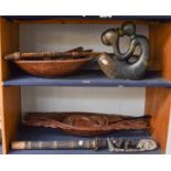 Assorted Ethnographic Items, including carved feast bowls, macassar ebony utensils, West African