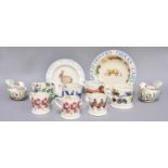 Emma Bridgewater; Seven coffee cans of various designs and size, Men at Work bowl, baby animals