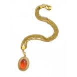 An Orange Glass Pendant on Chain, pendant length 3.4cm, chain length 41cmPendant unmarked, 4.0