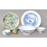 An 18th-century Delft Blue and White Plate, together with a Nanking cargo teabowl, two Cantonese