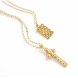 A 9 Carat Gold Celtic Cross Pendant on Chain, pendant length 4.3cm, chain length 46.5cm; and A 9