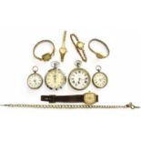 A 9 Carat Gold Majex Wristwatch, 9 Carat Gold Lady's Wristwatch, Two Lady's Fob Watches with Cases