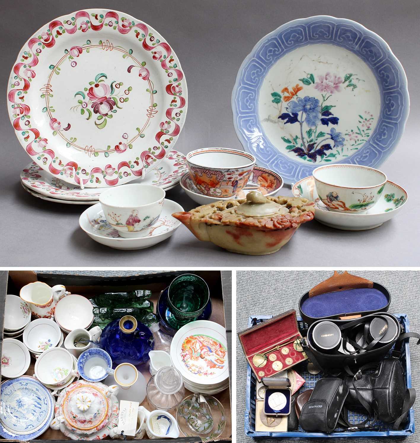 18th Century and Later English and Chinese Ceramics, including a set of three pearlware plates