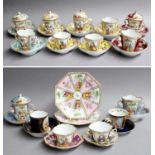 A Group of Dresden Floral Painted Porcelain, by Helena Wolfsohn, including chocolate cup covers