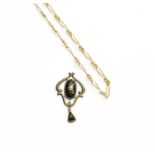 A 9 Carat Gold Figaro Link Chain, length 46cm; and An Enamel Pendant, by Charles Horner (a.f.)