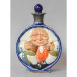 A Doulton Lambeth Salt Glazed Stoneware Flask, moulded in relief with a portrait of classic Toby