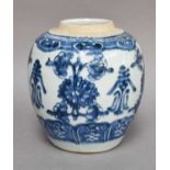 A Chinese Porcelain Ginger Jar, 17th century, painted in underglaze blue, with lotus flowers and