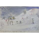 British School (20th Century)Two skiing scenes thought to be designs for Selfridges displays