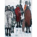 Northern School (20th Century)Figures at WinterOil on board, 75cm by 55cm