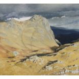 Vivienne Pooley (b.1944) "Evening Sun on Harrison Stickle"Signed, inscribed verso, oil on board,