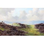 Lewis Creighton (1918-1996) Moorland landscape with sheep grazingSigned, oil on board, 45cm by 70cm