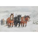 D.M & E.M Alderson (20th Century)Working horses in snowbound landscapeSigned and dated 1990,