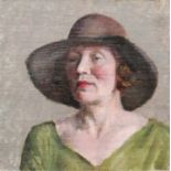 British School (20th Century)Portrait of a lady, head and shoulders, wearing a green dress and brown