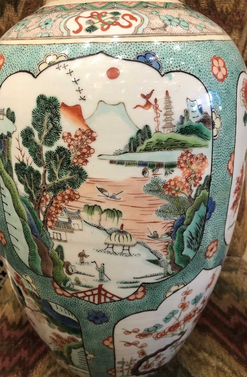 A Chinese Porcelain Vase and Cover, in Kangxi style, of ovoid form, painted in famille verte enamels - Image 2 of 13