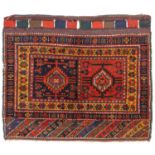 Good Sanjabi Kurd Bag FaceWest Iran, circa 1900The compartmentalised brick red and indigo field with