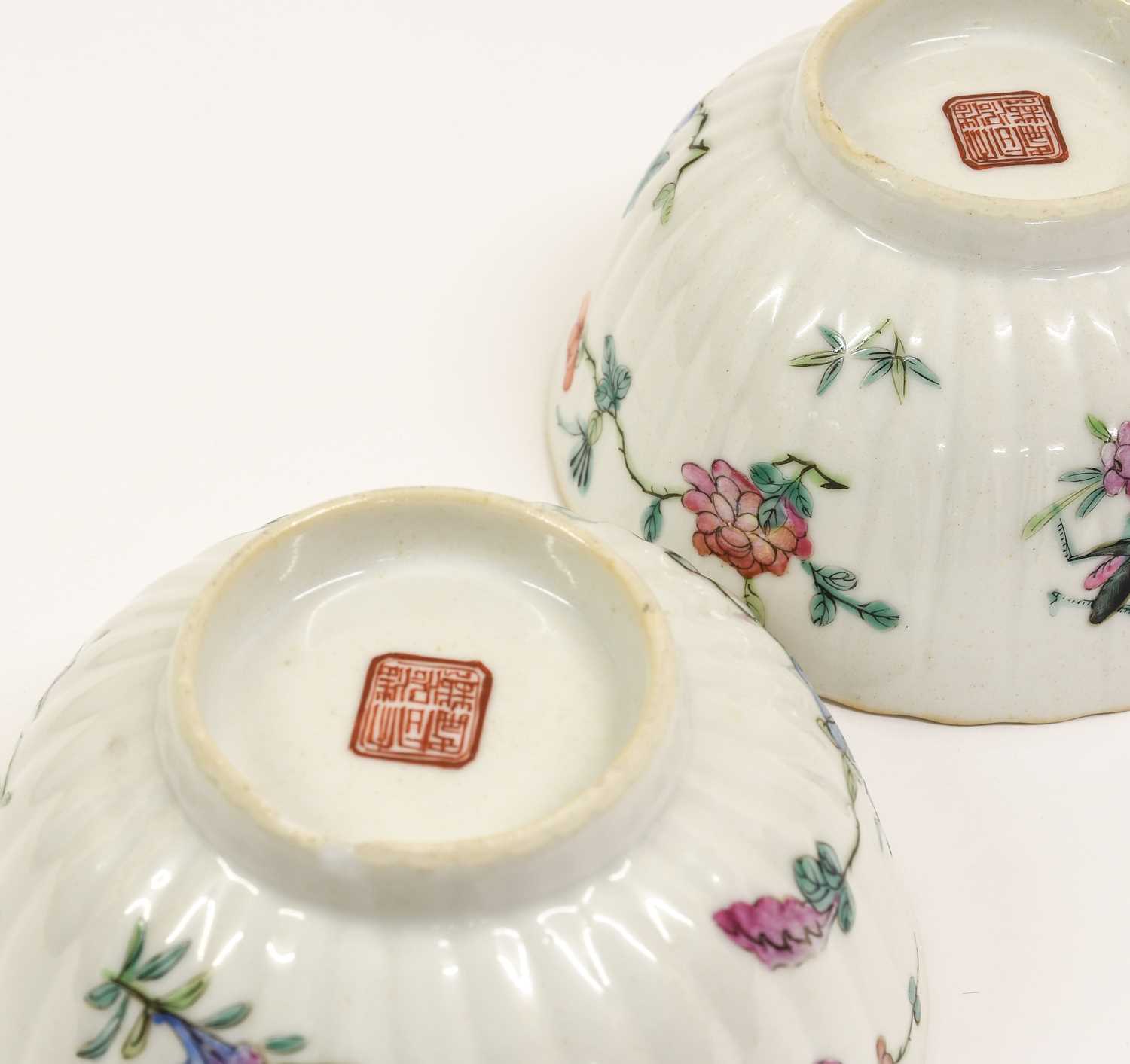 A Pair of Chinese Porcelain Bowls, Tongzhi reign marks and possibly of the period, of fluted - Image 2 of 10