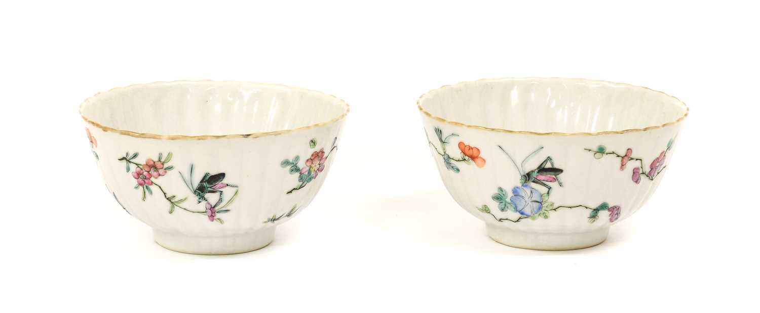 A Pair of Chinese Porcelain Bowls, Tongzhi reign marks and possibly of the period, of fluted