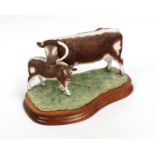 Border Fine Arts 'Longhorn Cow and Calf', model No. B0993 by Ray Ayres, limited edition 315/500,